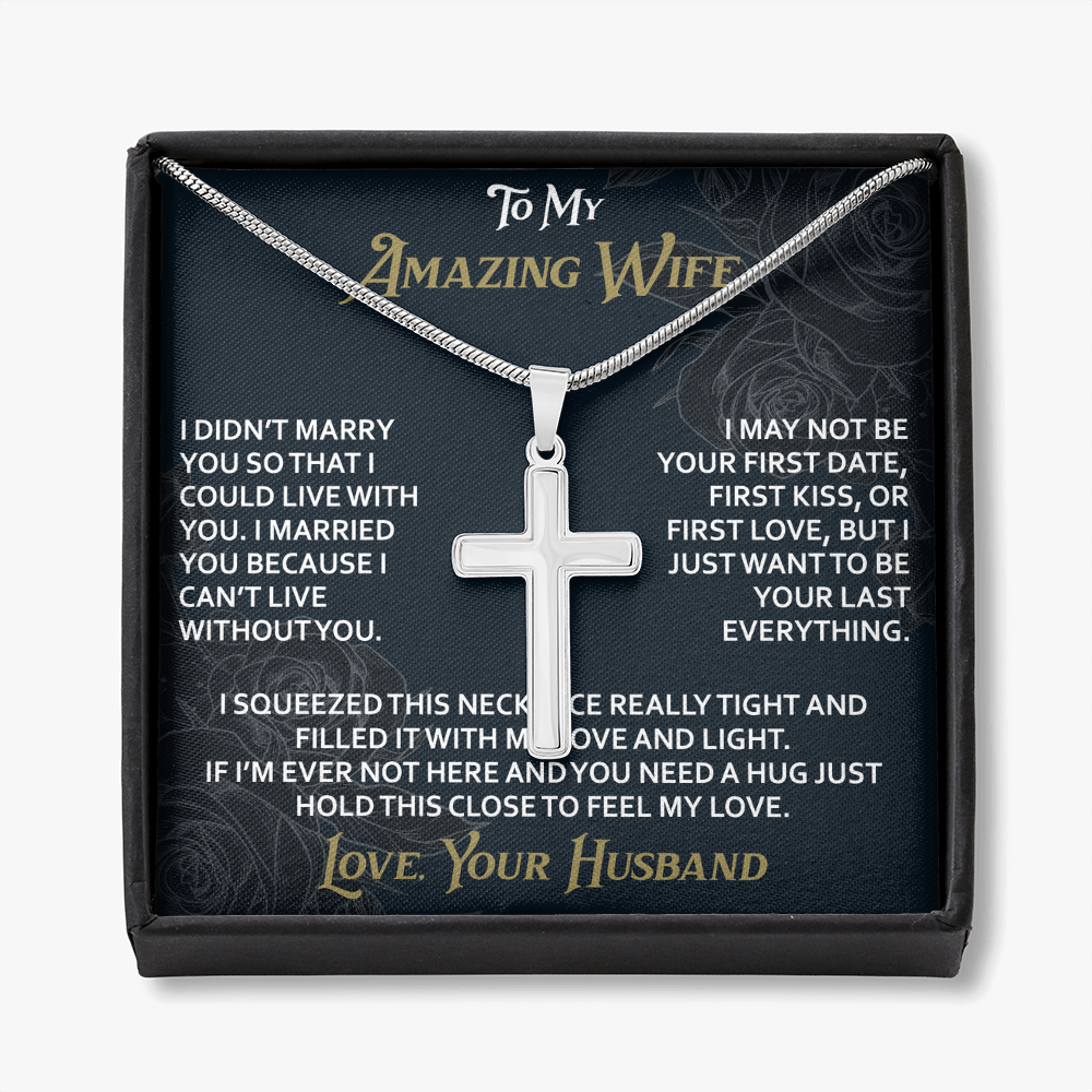 To My Amazing Wife Artisan Cross Necklace from Husband -Valentine Jewelry For Soulmate Bride - Gift for Birthday Christmas