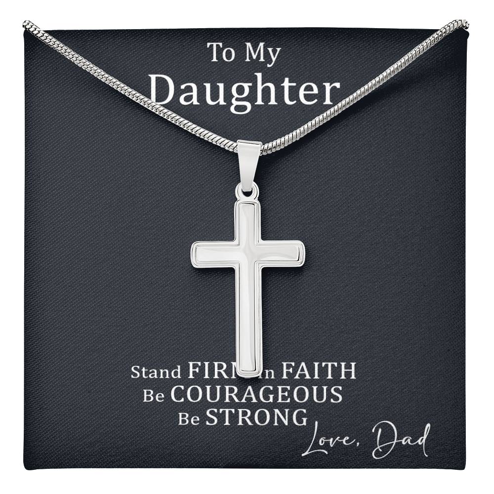 Dad to Daughter Cross Necklace with Cuban link Chain and Meaningful Keepsake Card - Ready To Give Gift In Box.