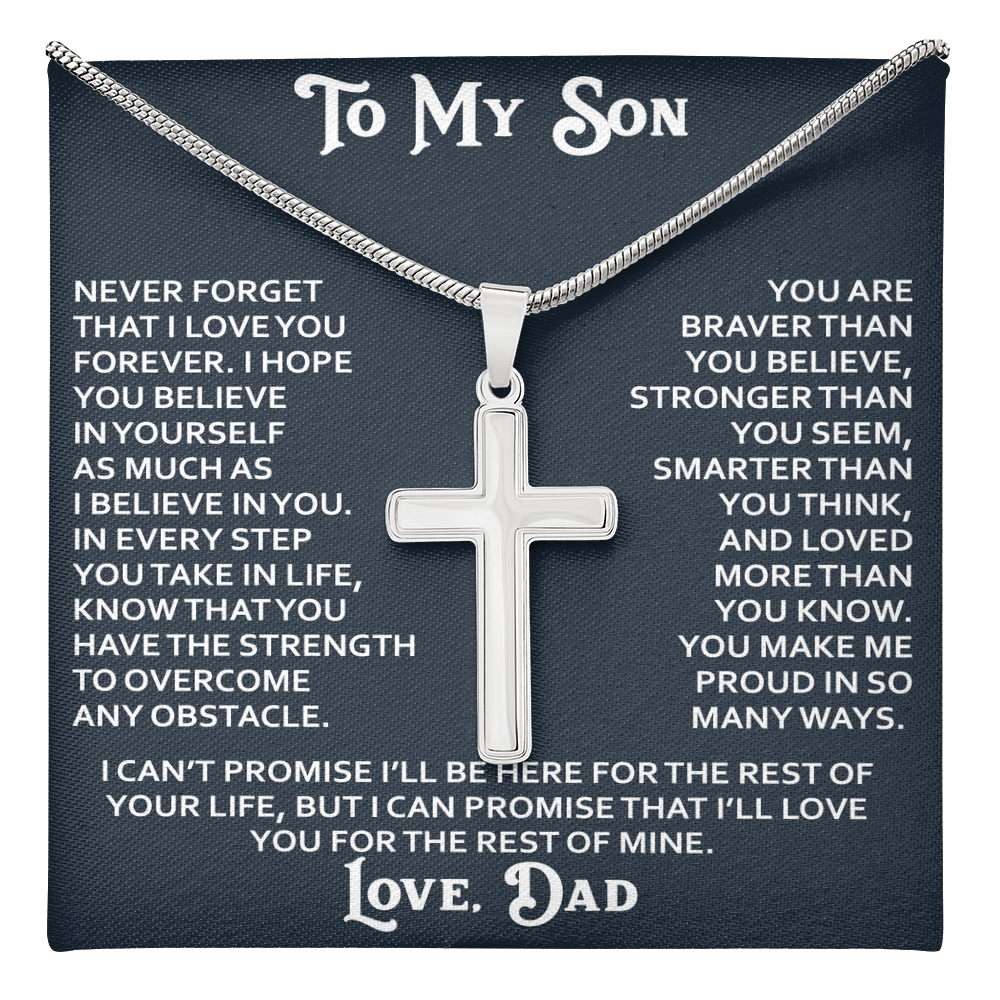 To My Son Artisan Cross Necklace - Birthday Christmas Gift from Dad Father Heartfelt Jewelry