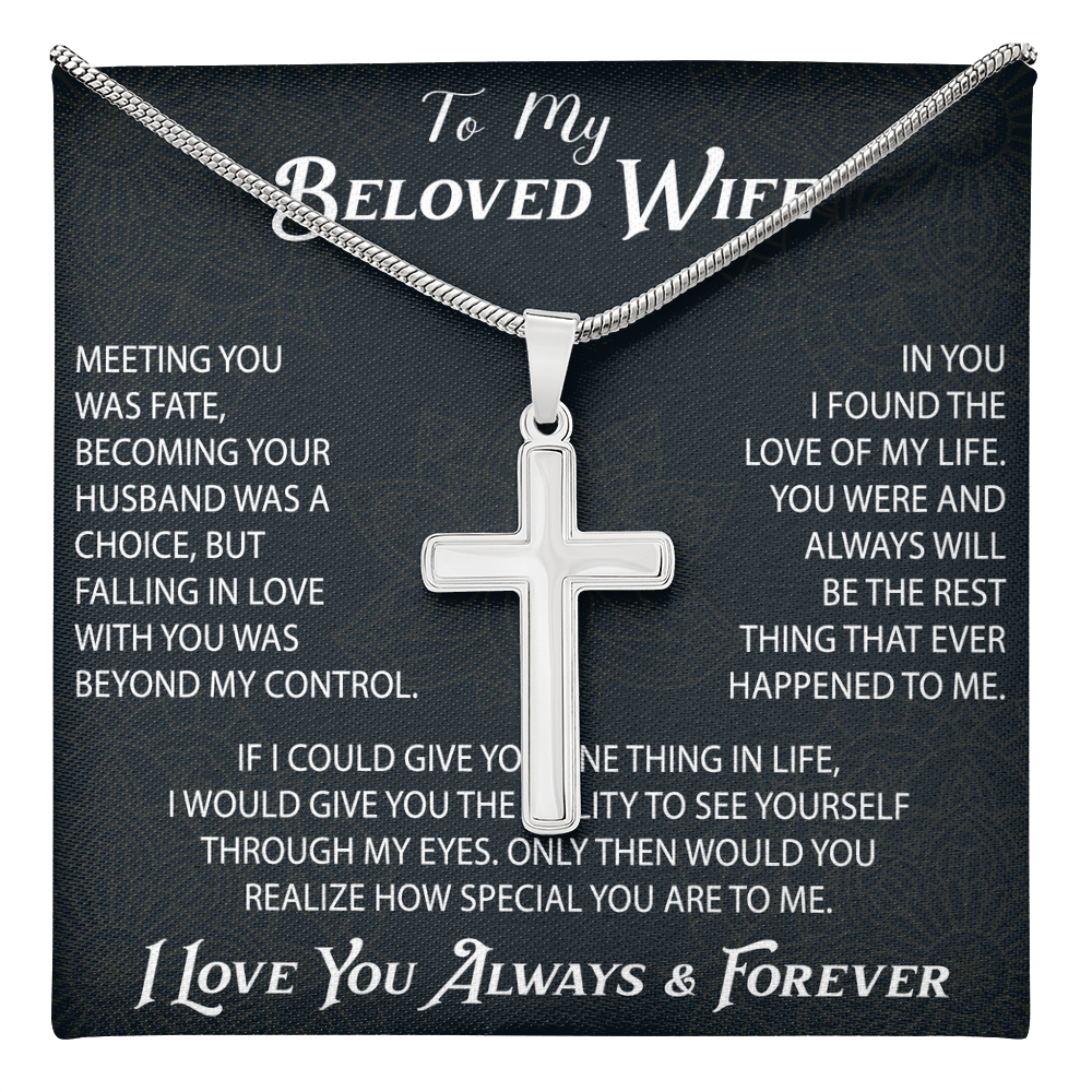To My Belove Wife with Artisan Cross Necklace Gift from Husband - Great Present for Birthday, Christmas or any Special Occasion.