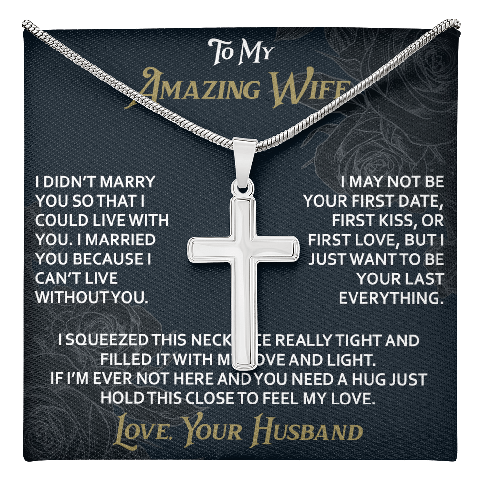 To My Amazing Wife Artisan Cross Necklace from Husband -Valentine Jewelry For Soulmate Bride - Gift for Birthday Christmas