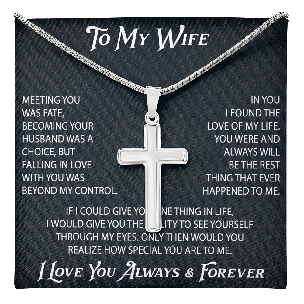 To My Belove Wife with Artisan Cross Necklace Gift from Husband - Great Gift for Birthday, Christmas or any Special Occasion.
