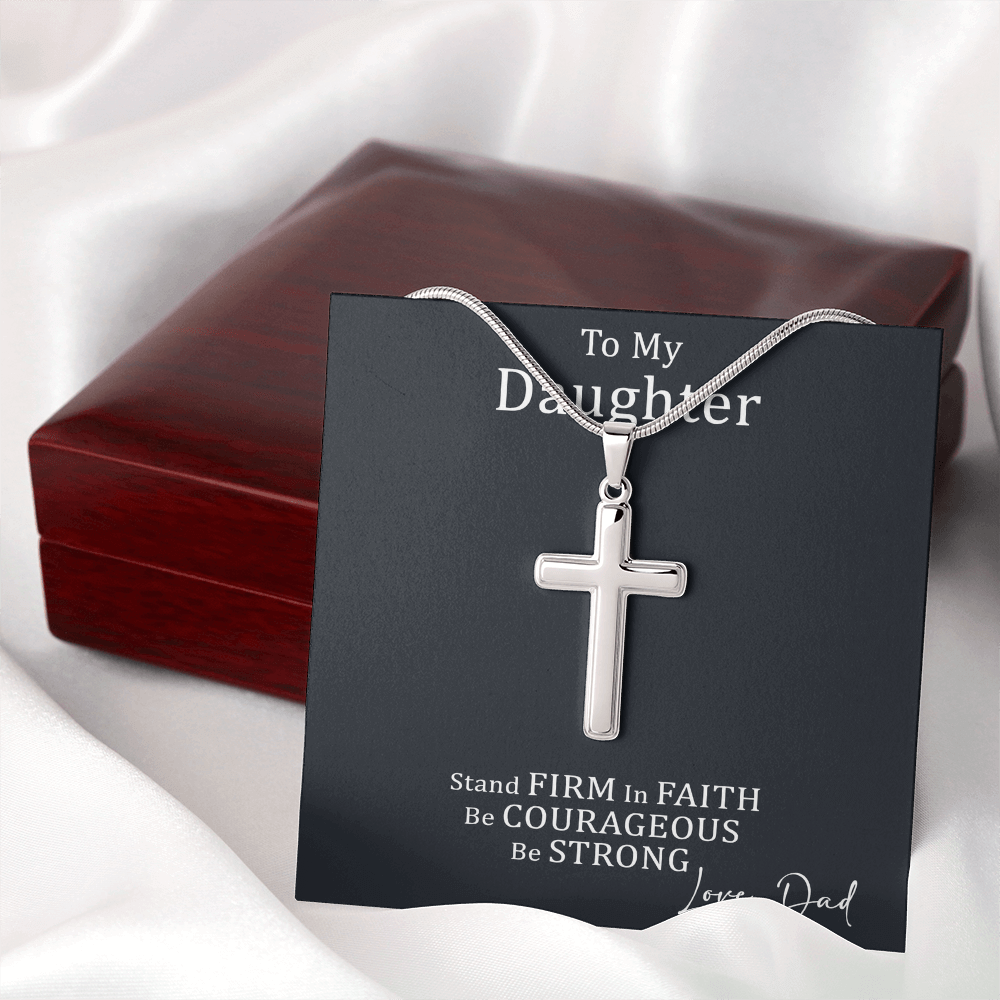 Dad to Daughter Cross Necklace with Cuban link Chain and Meaningful Keepsake Card - Ready To Give Gift In Box.