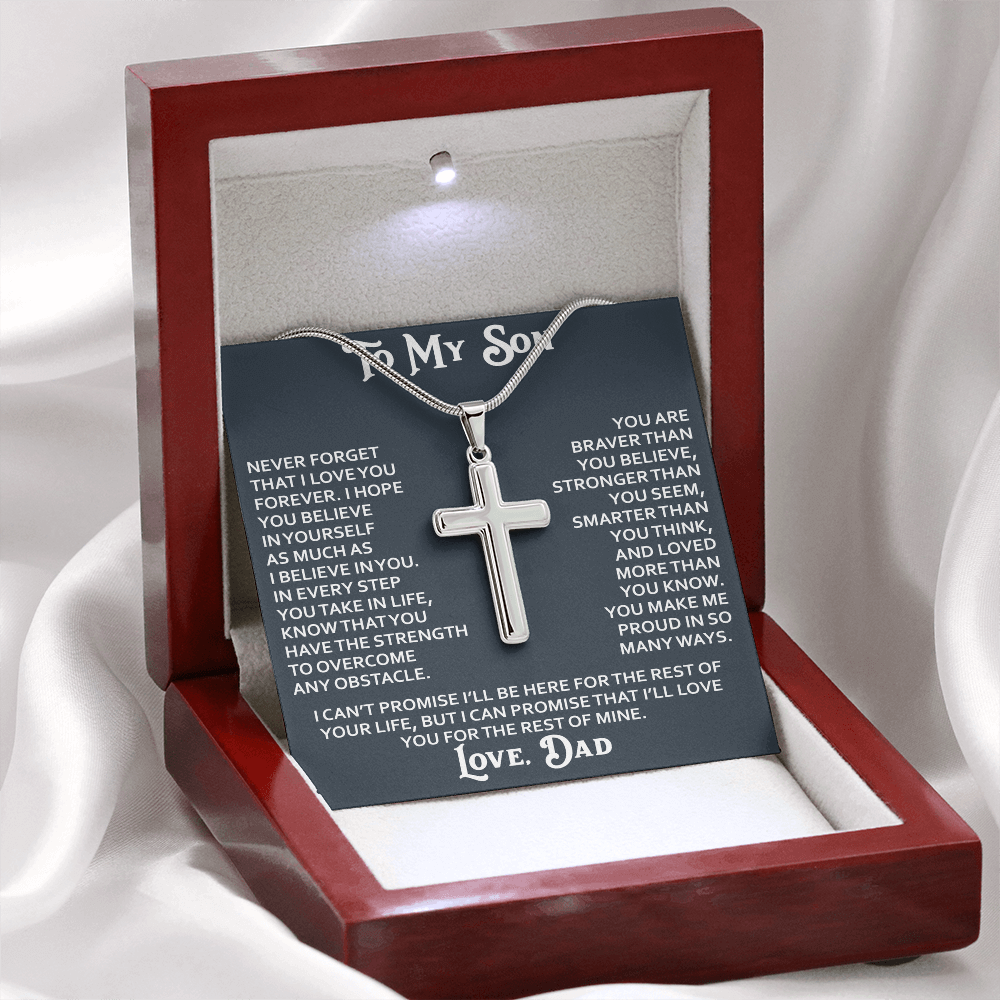 To My Son Artisan Cross Necklace - Birthday Christmas Gift from Dad Father Heartfelt Jewelry