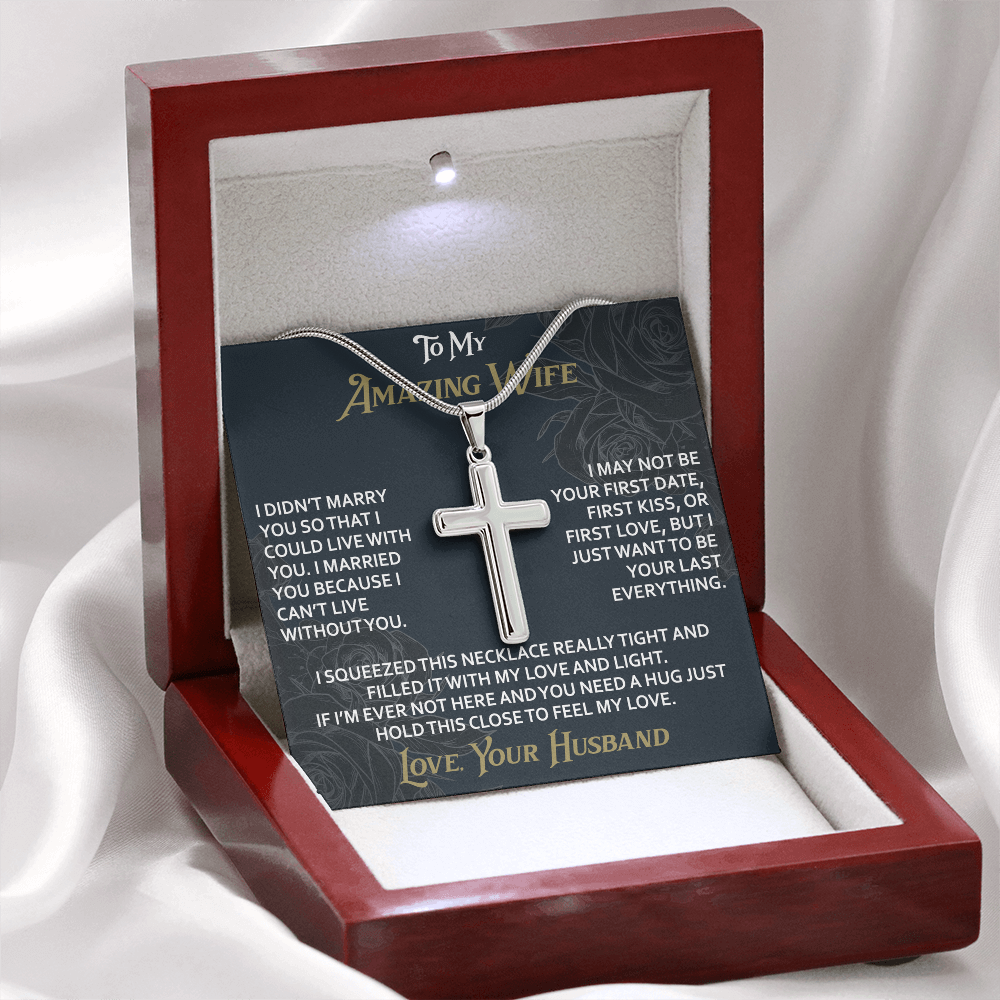 To My Amazing Wife Artisan Cross Necklace from Husband -Valentine Jewelry For Soulmate Bride - Gift for Birthday Christmas