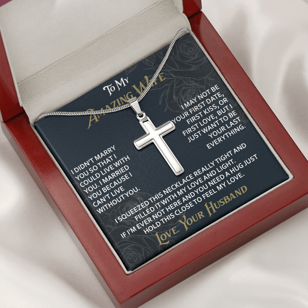 To My Amazing Wife Artisan Cross Necklace from Husband -Valentine Jewelry For Soulmate Bride - Gift for Birthday Christmas