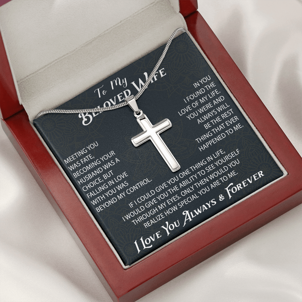 To My Belove Wife with Artisan Cross Necklace Gift from Husband - Great Present for Birthday, Christmas or any Special Occasion.