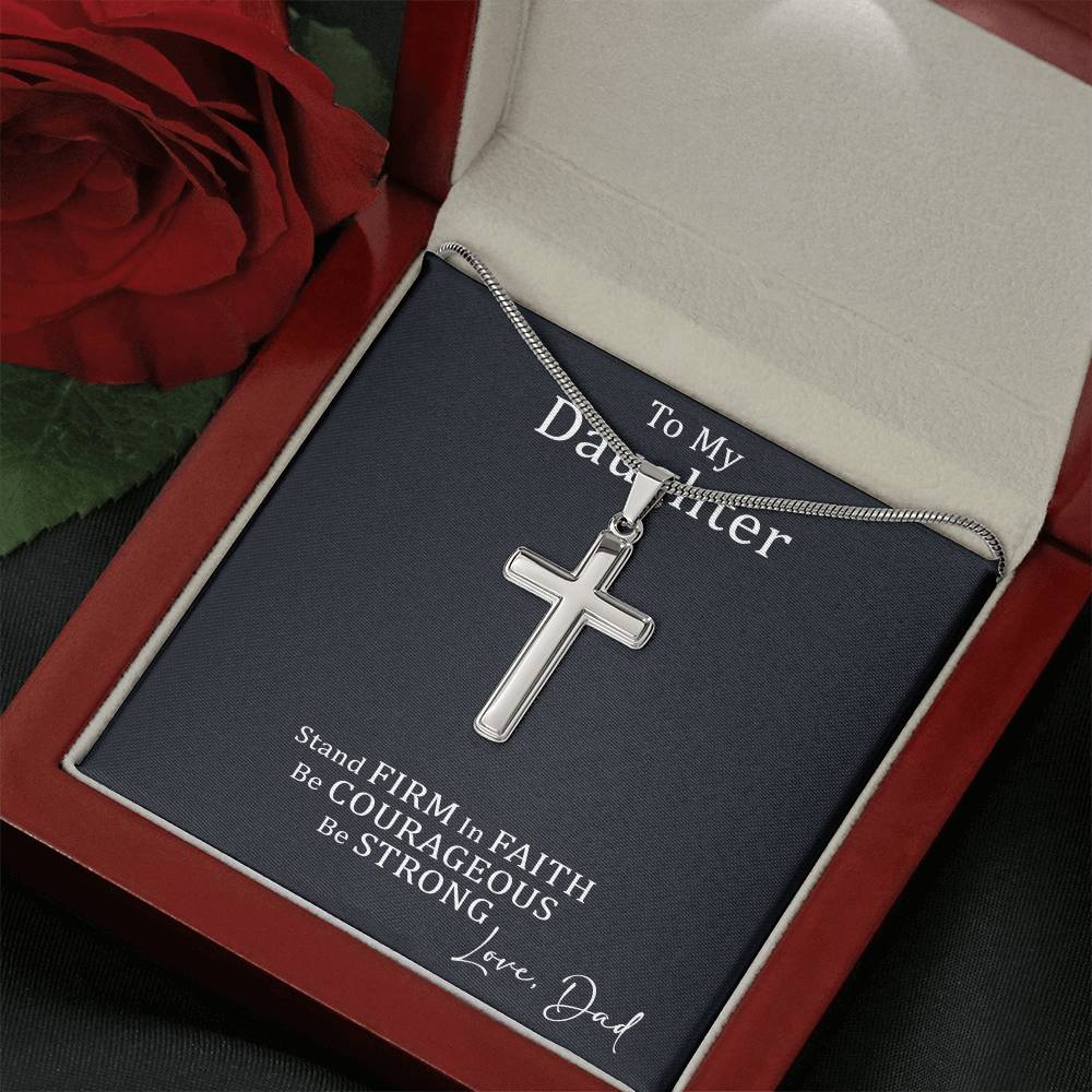 Dad to Daughter Cross Necklace with Cuban link Chain and Meaningful Keepsake Card - Ready To Give Gift In Box.