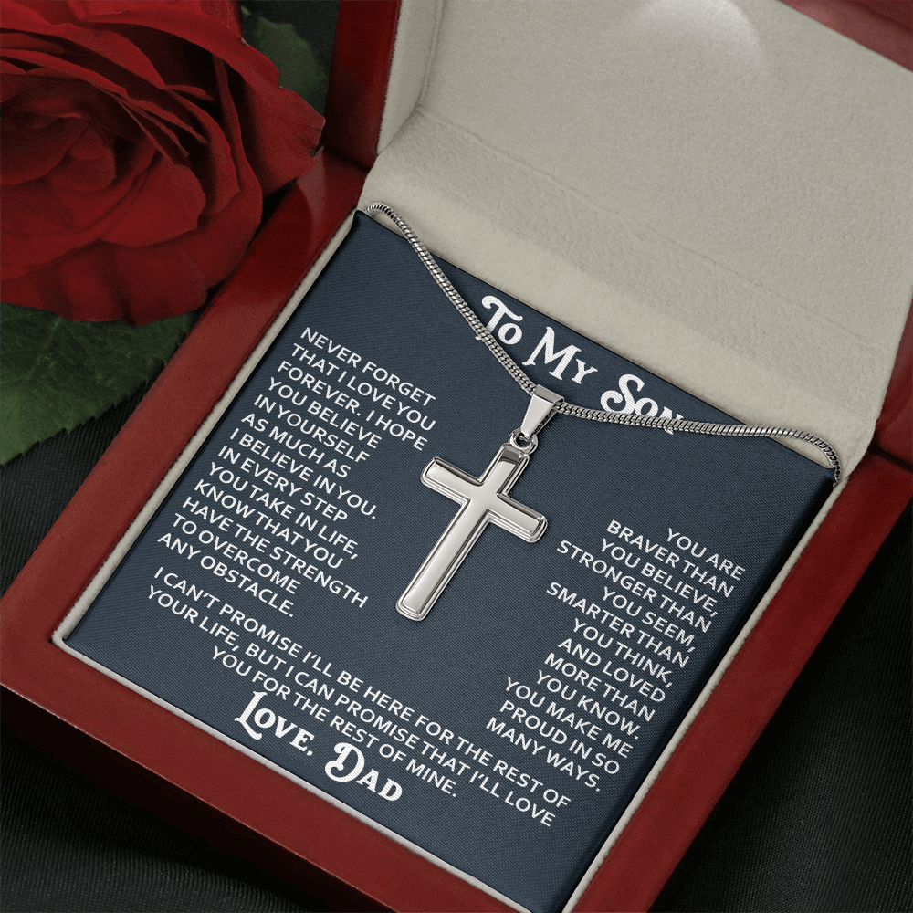 To My Son Artisan Cross Necklace - Birthday Christmas Gift from Dad Father Heartfelt Jewelry