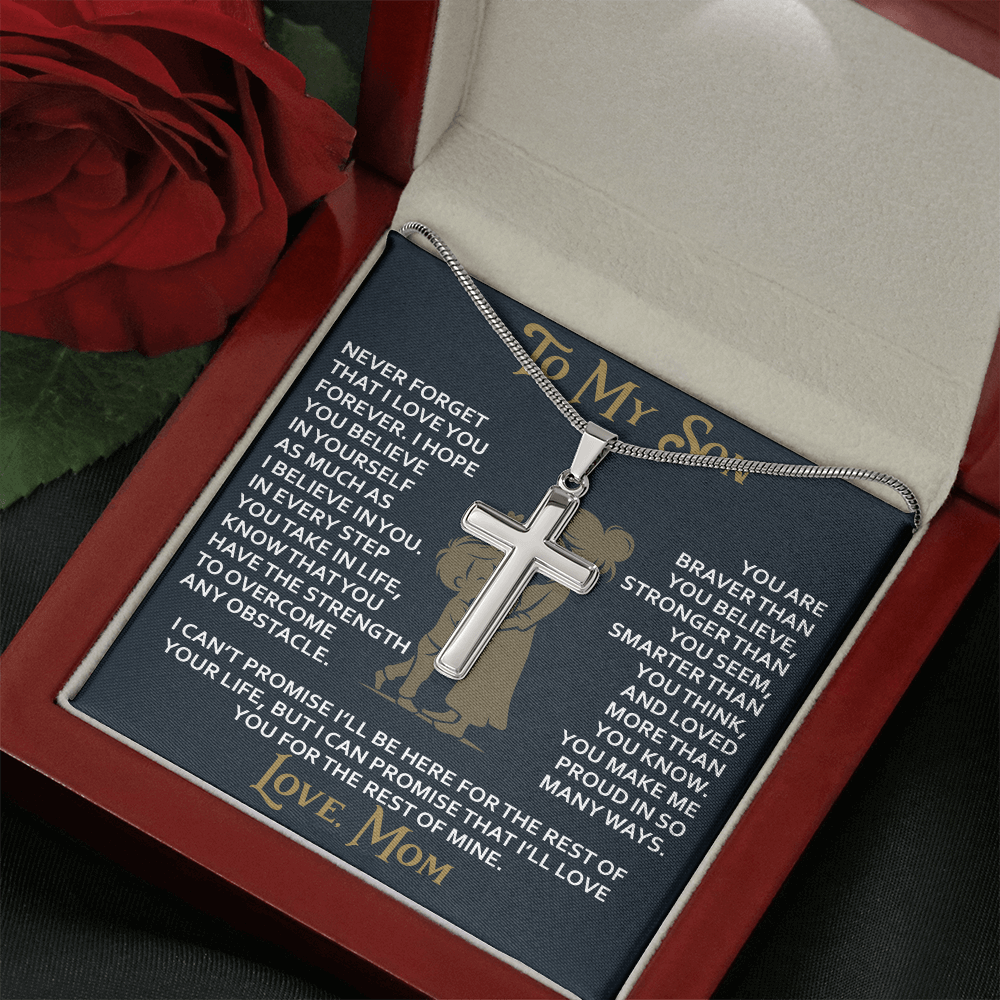 To My Daughter Gift From Mom Mama Mother - Artisan Cross Necklace with Snake Chain for Birthday Christmas Back to School or Special Occasion