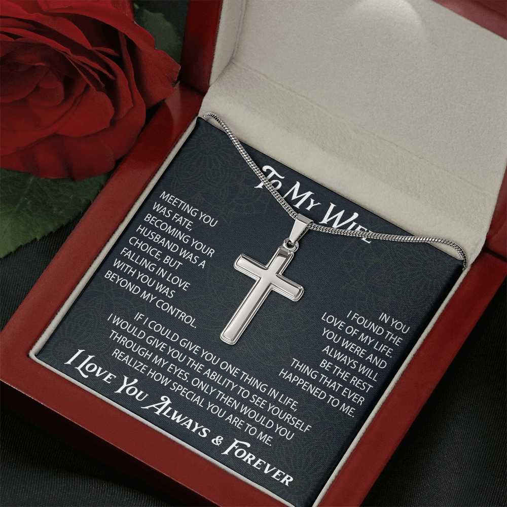 To My Belove Wife with Artisan Cross Necklace Gift from Husband - Great Gift for Birthday, Christmas or any Special Occasion.