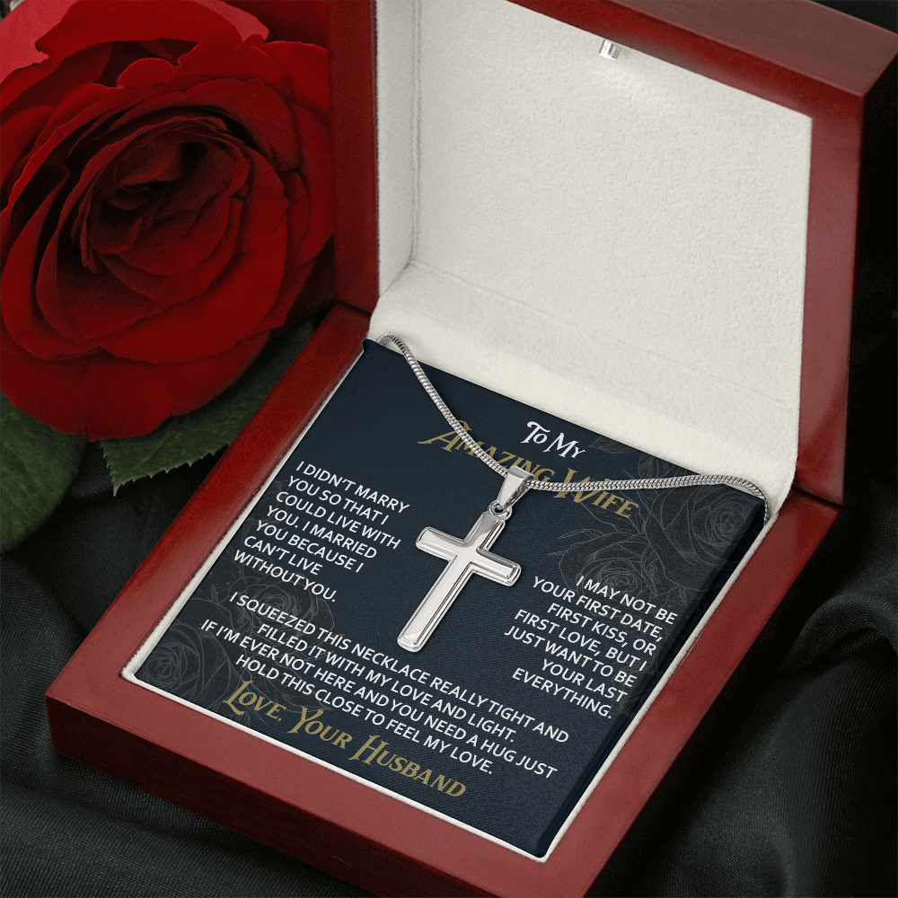 To My Amazing Wife Artisan Cross Necklace from Husband -Valentine Jewelry For Soulmate Bride - Gift for Birthday Christmas