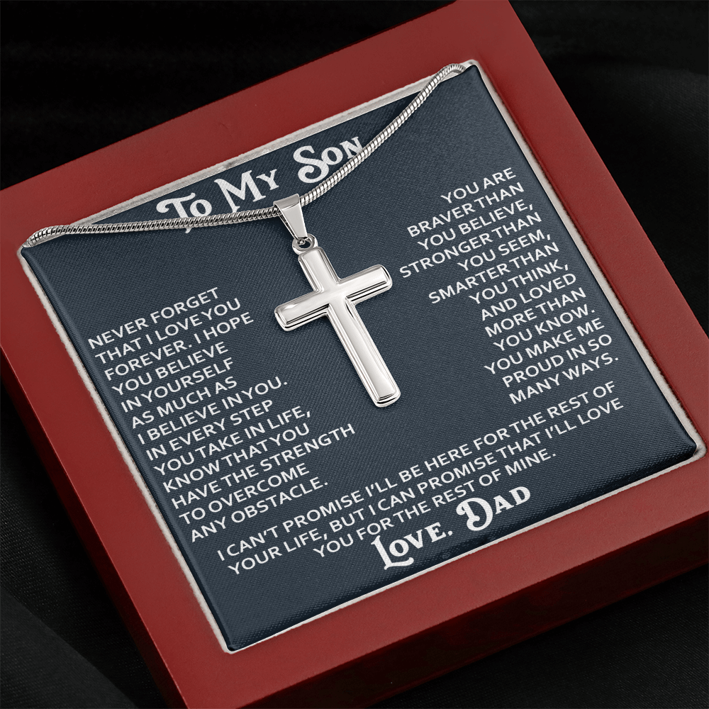 To My Son Artisan Cross Necklace - Birthday Christmas Gift from Dad Father Heartfelt Jewelry
