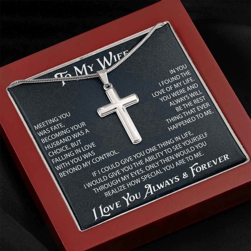 To My Belove Wife with Artisan Cross Necklace Gift from Husband - Great Gift for Birthday, Christmas or any Special Occasion.