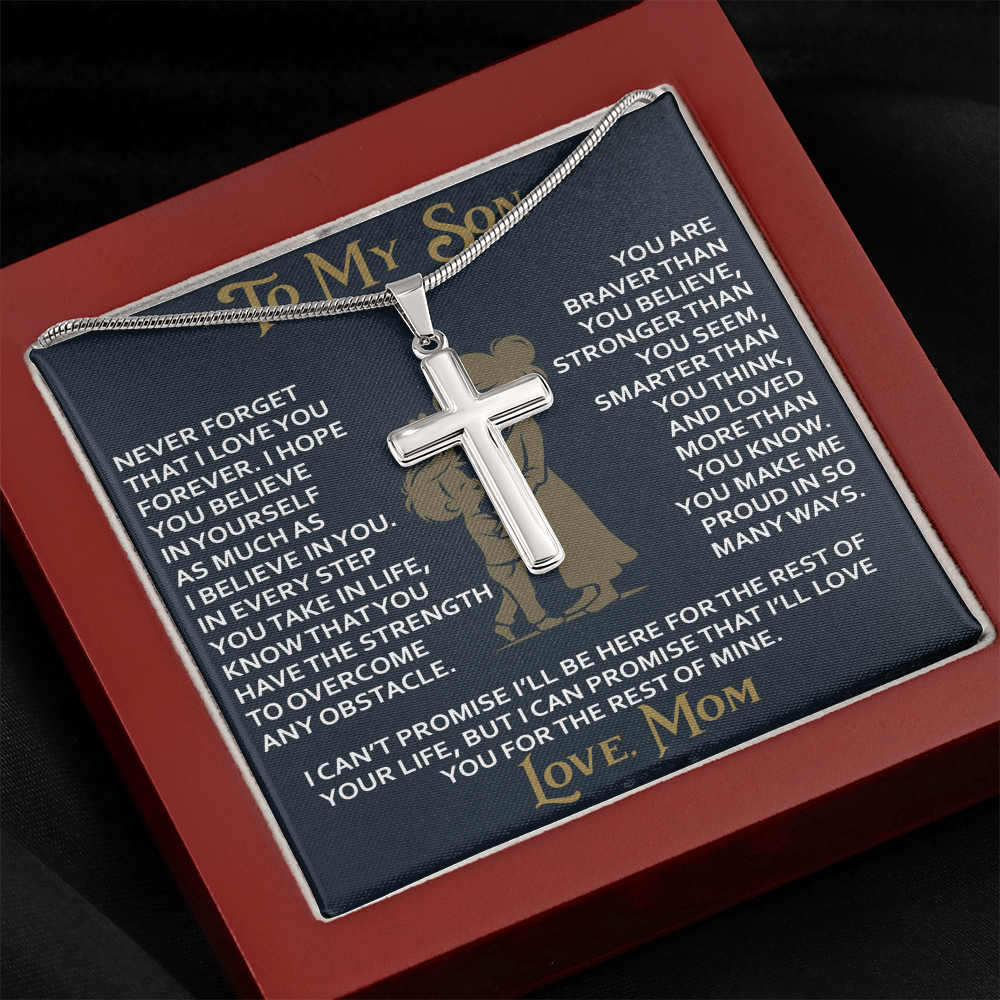 To My Daughter Gift From Mom Mama Mother - Artisan Cross Necklace with Snake Chain for Birthday Christmas Back to School or Special Occasion