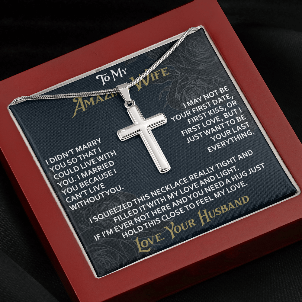 To My Amazing Wife Artisan Cross Necklace from Husband -Valentine Jewelry For Soulmate Bride - Gift for Birthday Christmas