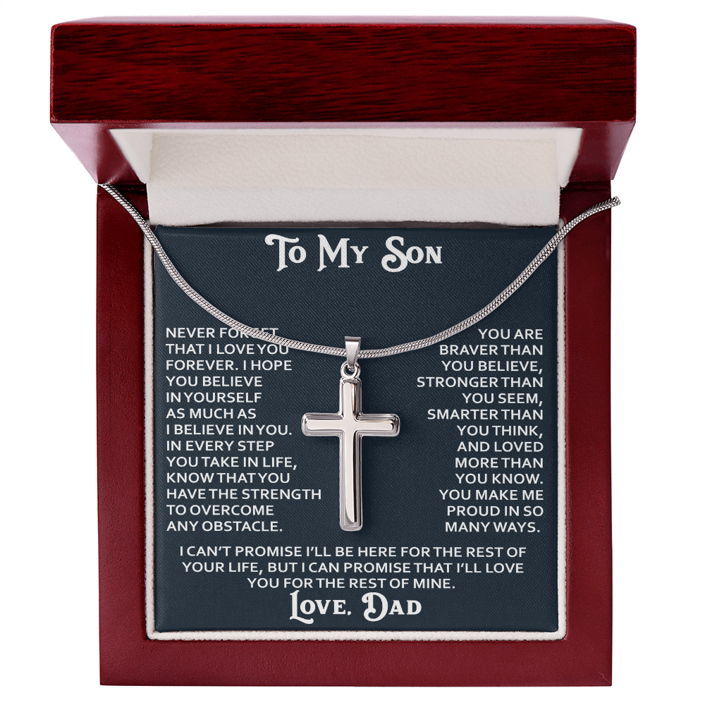 To My Son Artisan Cross Necklace - Birthday Christmas Gift from Dad Father Heartfelt Jewelry