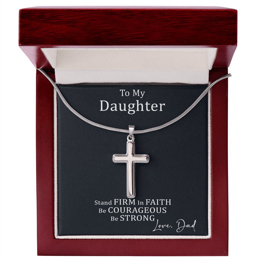 Dad to Daughter Cross Necklace with Cuban link Chain and Meaningful Keepsake Card - Ready To Give Gift In Box.