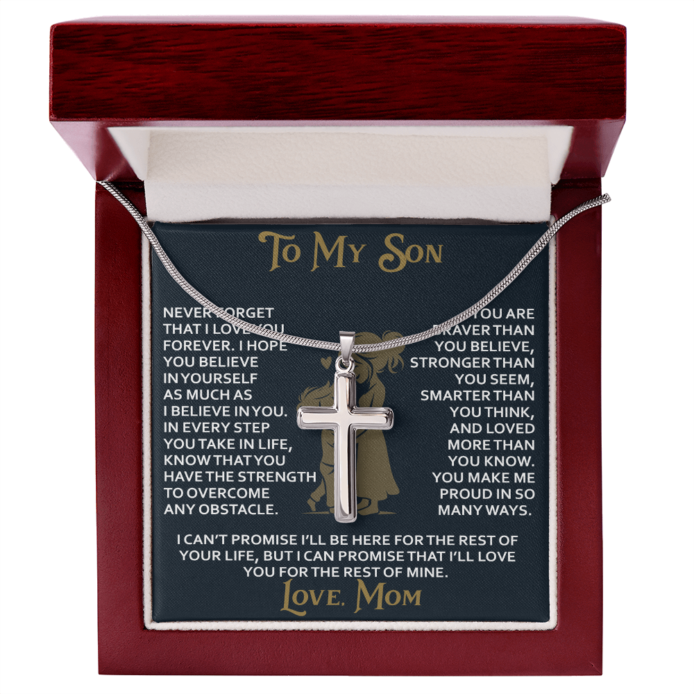 To My Daughter Gift From Mom Mama Mother - Artisan Cross Necklace with Snake Chain for Birthday Christmas Back to School or Special Occasion