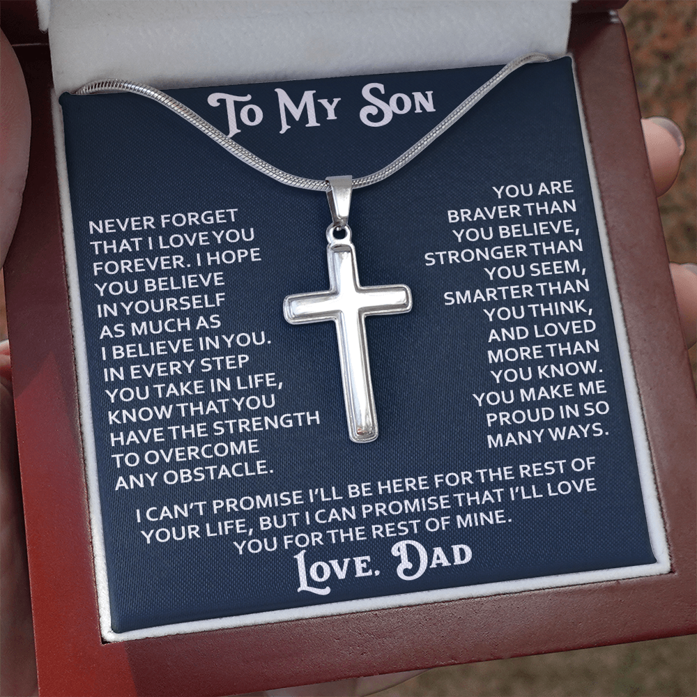 To My Son Artisan Cross Necklace - Birthday Christmas Gift from Dad Father Heartfelt Jewelry