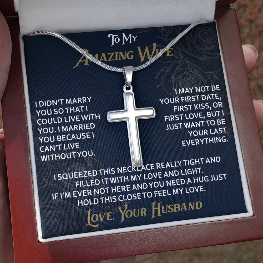 To My Amazing Wife Artisan Cross Necklace from Husband -Valentine Jewelry For Soulmate Bride - Gift for Birthday Christmas