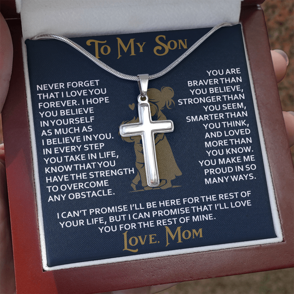 To My Daughter Gift From Mom Mama Mother - Artisan Cross Necklace with Snake Chain for Birthday Christmas Back to School or Special Occasion