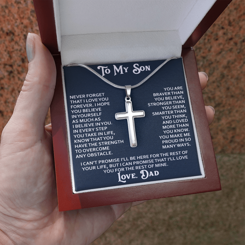 To My Son Artisan Cross Necklace - Birthday Christmas Gift from Dad Father Heartfelt Jewelry