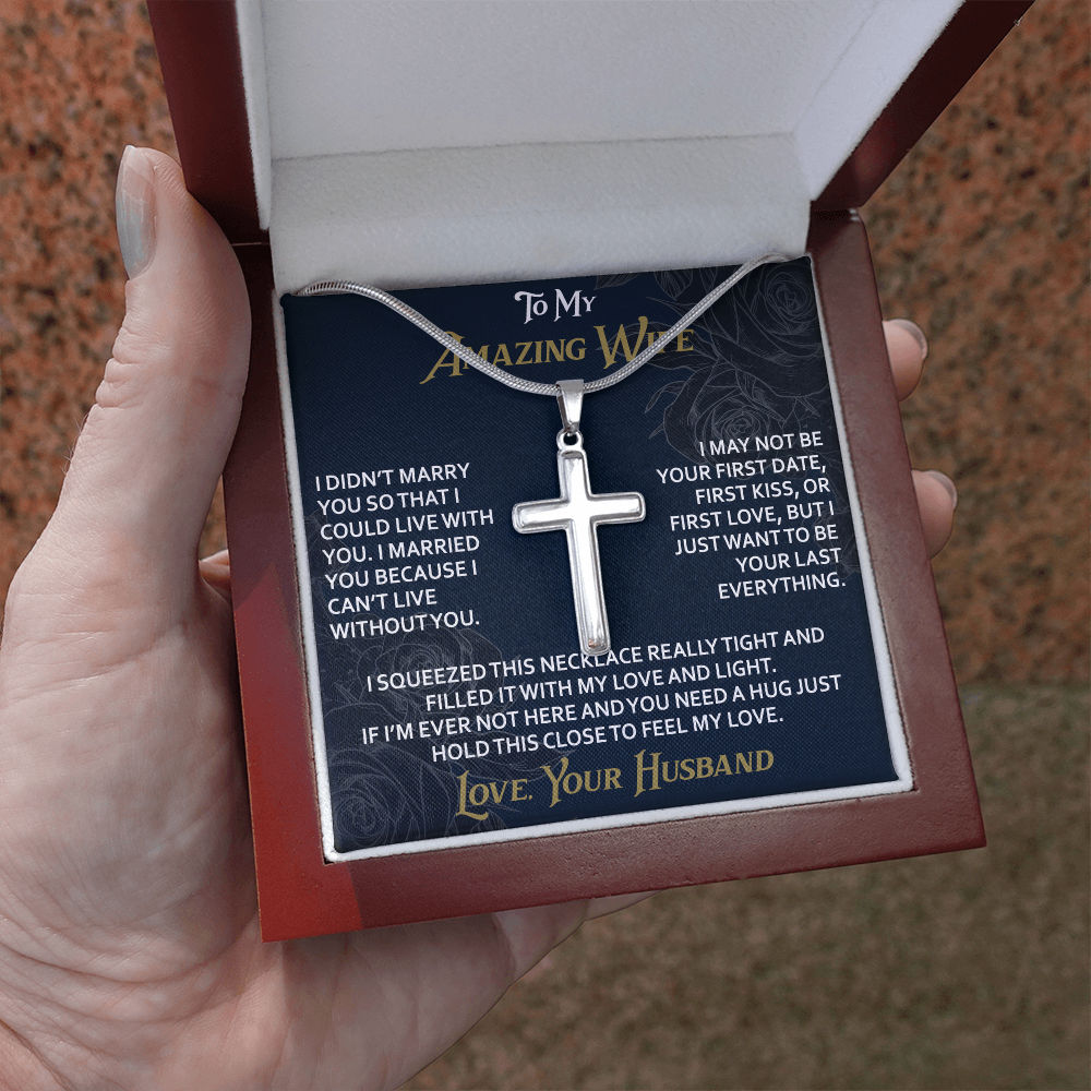 To My Amazing Wife Artisan Cross Necklace from Husband -Valentine Jewelry For Soulmate Bride - Gift for Birthday Christmas