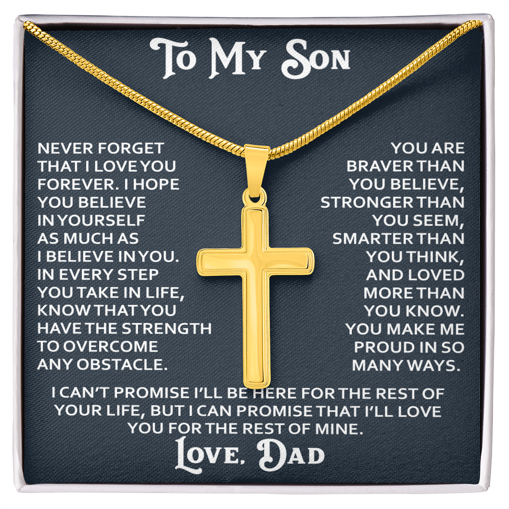 To My Son Artisan Cross Necklace - Birthday Christmas Gift from Dad Father Heartfelt Jewelry