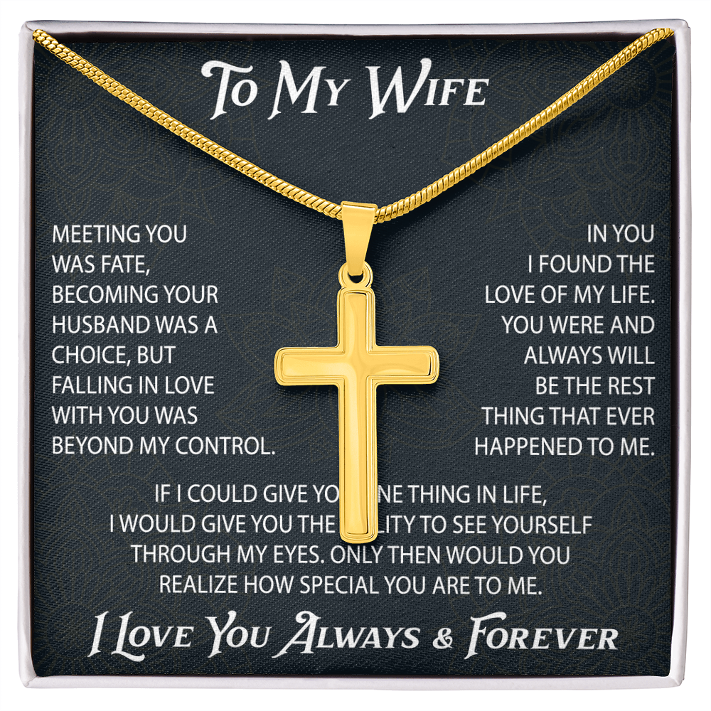 To My Belove Wife with Artisan Cross Necklace Gift from Husband - Great Gift for Birthday, Christmas or any Special Occasion.