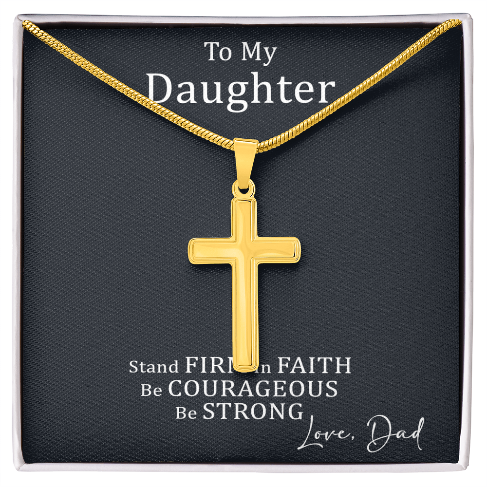 Dad to Daughter Cross Necklace with Cuban link Chain and Meaningful Keepsake Card - Ready To Give Gift In Box.