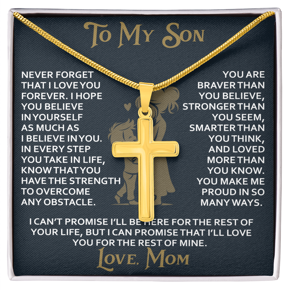 To My Daughter Gift From Mom Mama Mother - Artisan Cross Necklace with Snake Chain for Birthday Christmas Back to School or Special Occasion