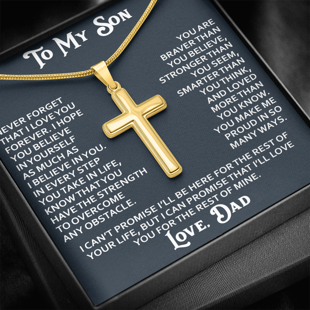 To My Son Artisan Cross Necklace - Birthday Christmas Gift from Dad Father Heartfelt Jewelry