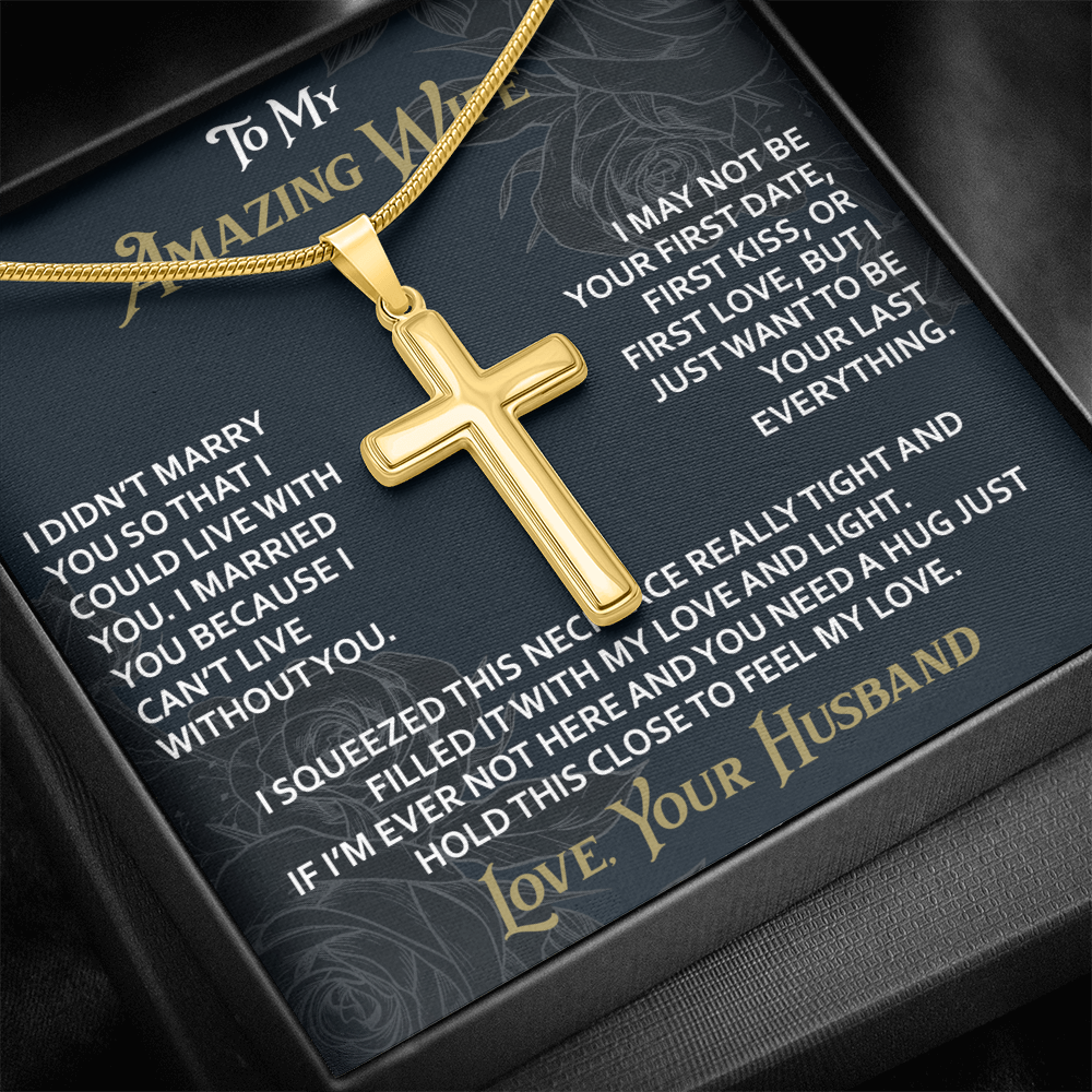 To My Amazing Wife Artisan Cross Necklace from Husband -Valentine Jewelry For Soulmate Bride - Gift for Birthday Christmas
