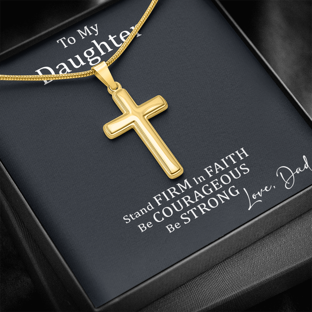 Dad to Daughter Cross Necklace with Cuban link Chain and Meaningful Keepsake Card - Ready To Give Gift In Box.
