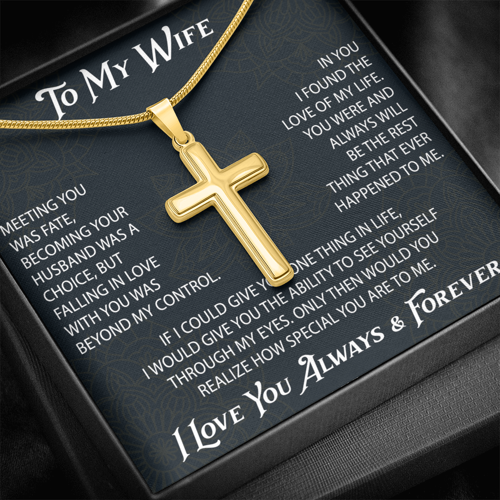 To My Belove Wife with Artisan Cross Necklace Gift from Husband - Great Gift for Birthday, Christmas or any Special Occasion.