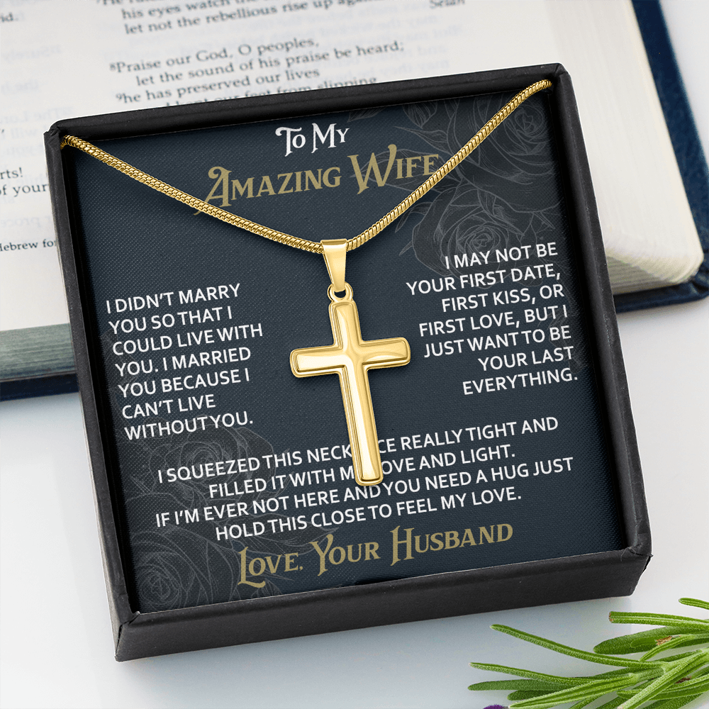 To My Amazing Wife Artisan Cross Necklace from Husband -Valentine Jewelry For Soulmate Bride - Gift for Birthday Christmas