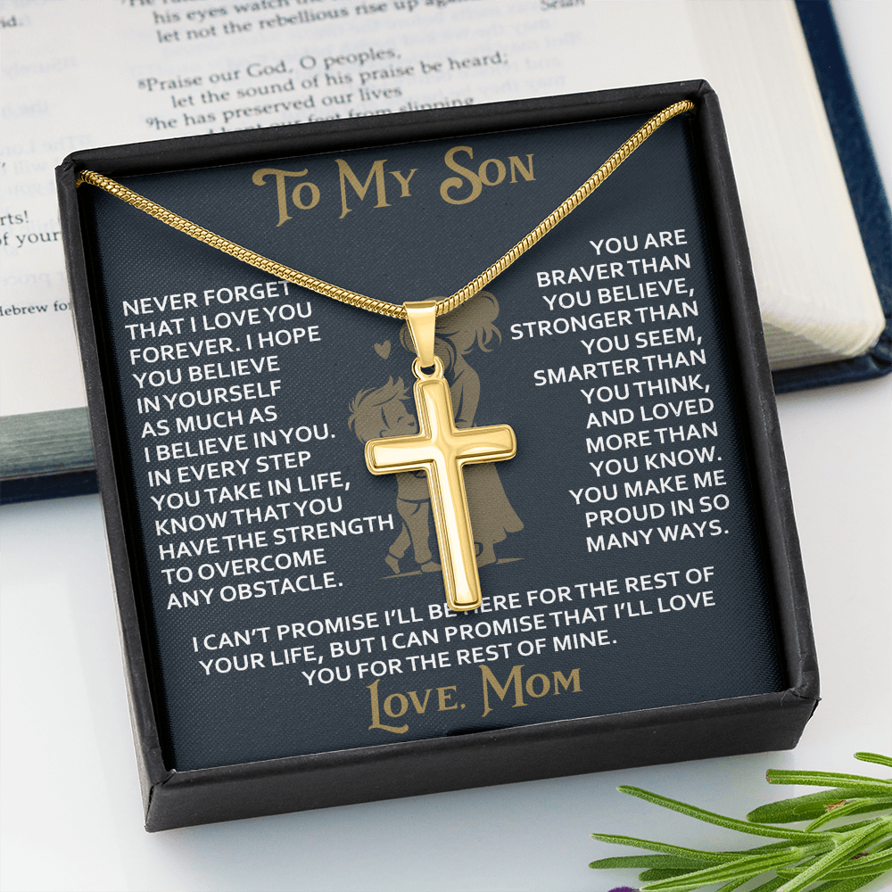 To My Daughter Gift From Mom Mama Mother - Artisan Cross Necklace with Snake Chain for Birthday Christmas Back to School or Special Occasion