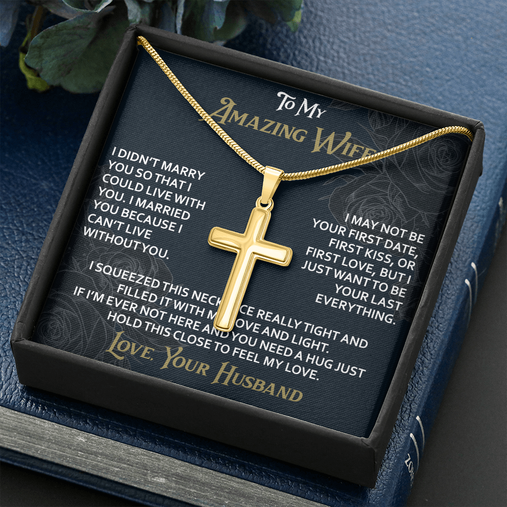 To My Amazing Wife Artisan Cross Necklace from Husband -Valentine Jewelry For Soulmate Bride - Gift for Birthday Christmas