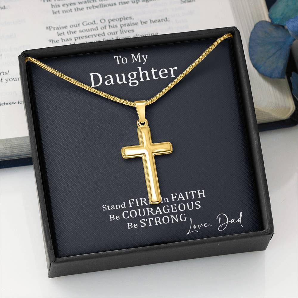 Dad to Daughter Cross Necklace with Cuban link Chain and Meaningful Keepsake Card - Ready To Give Gift In Box.