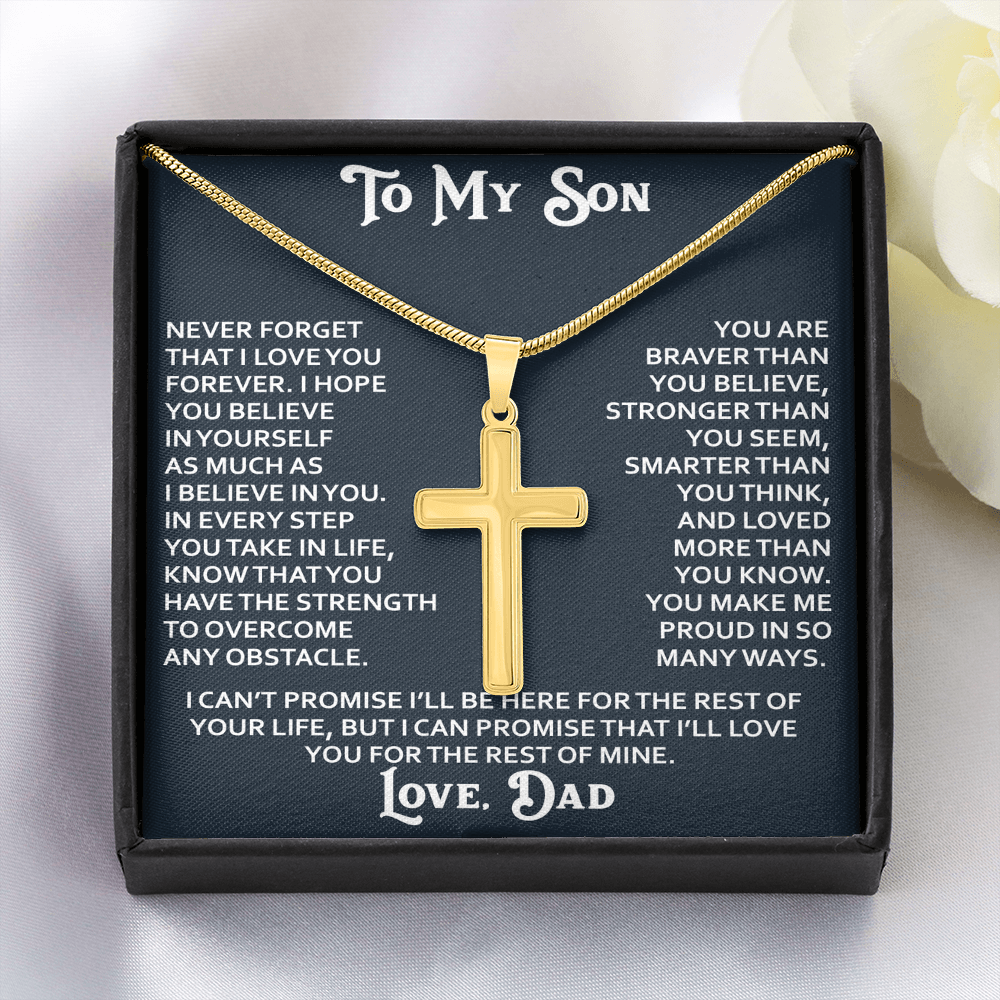 To My Son Artisan Cross Necklace - Birthday Christmas Gift from Dad Father Heartfelt Jewelry
