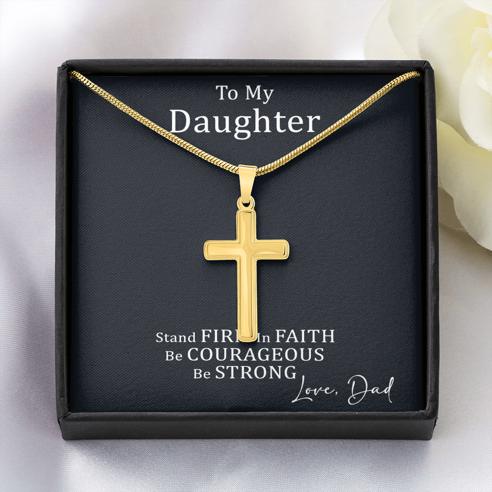 Dad to Daughter Cross Necklace with Cuban link Chain and Meaningful Keepsake Card - Ready To Give Gift In Box.