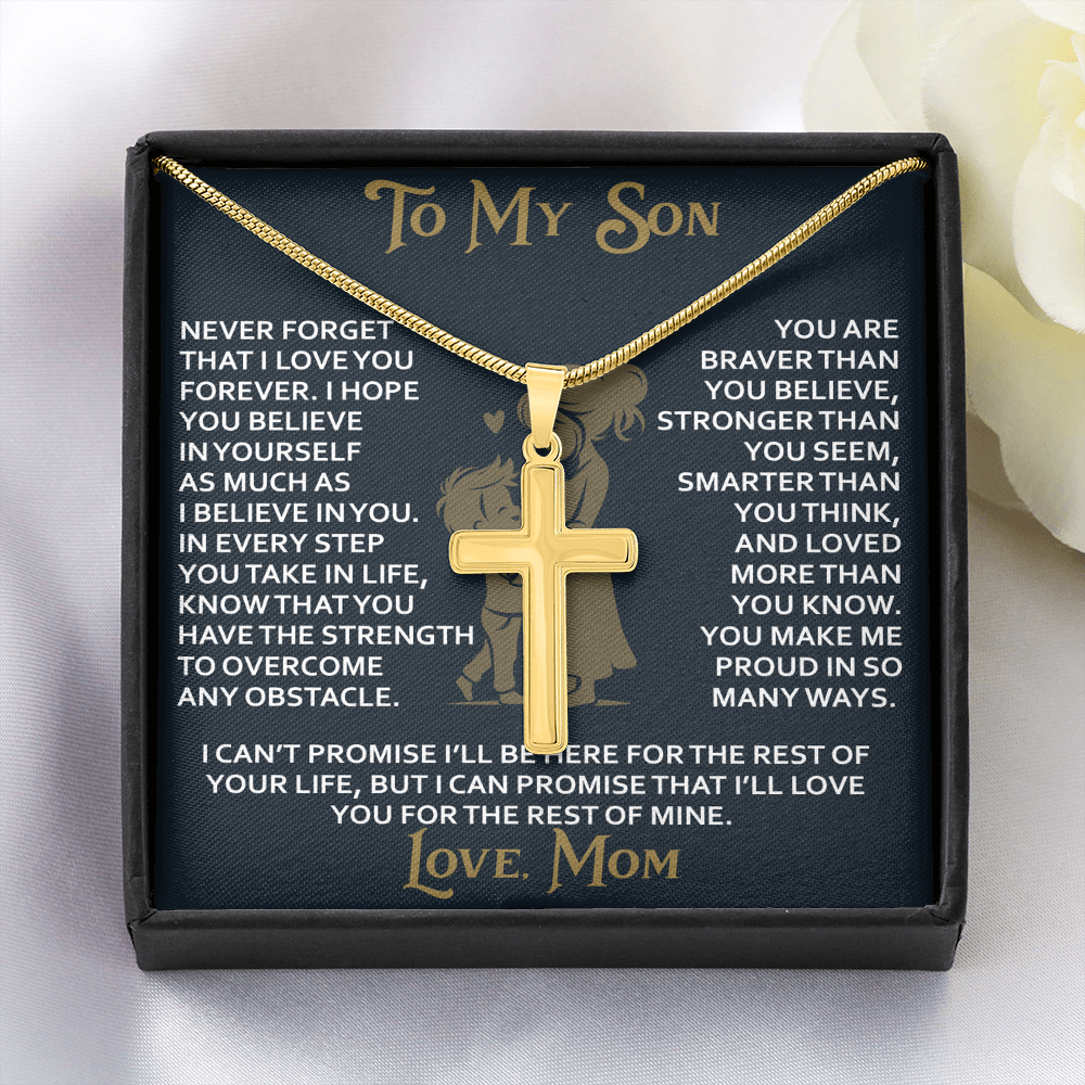 To My Daughter Gift From Mom Mama Mother - Artisan Cross Necklace with Snake Chain for Birthday Christmas Back to School or Special Occasion