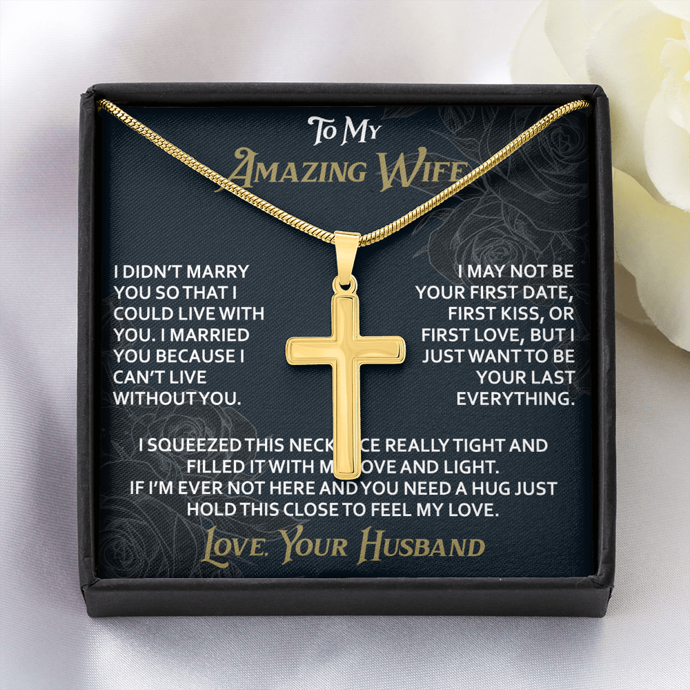 To My Amazing Wife Artisan Cross Necklace from Husband -Valentine Jewelry For Soulmate Bride - Gift for Birthday Christmas