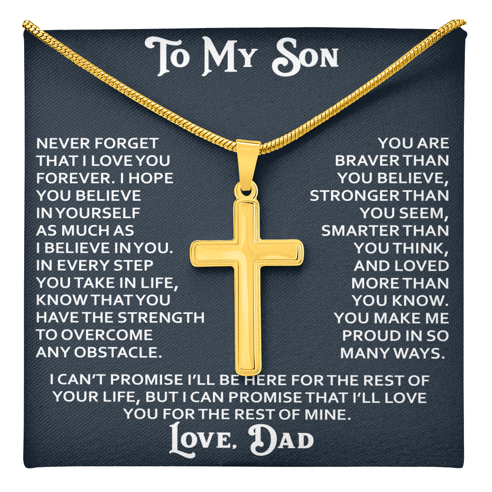 To My Son Artisan Cross Necklace - Birthday Christmas Gift from Dad Father Heartfelt Jewelry
