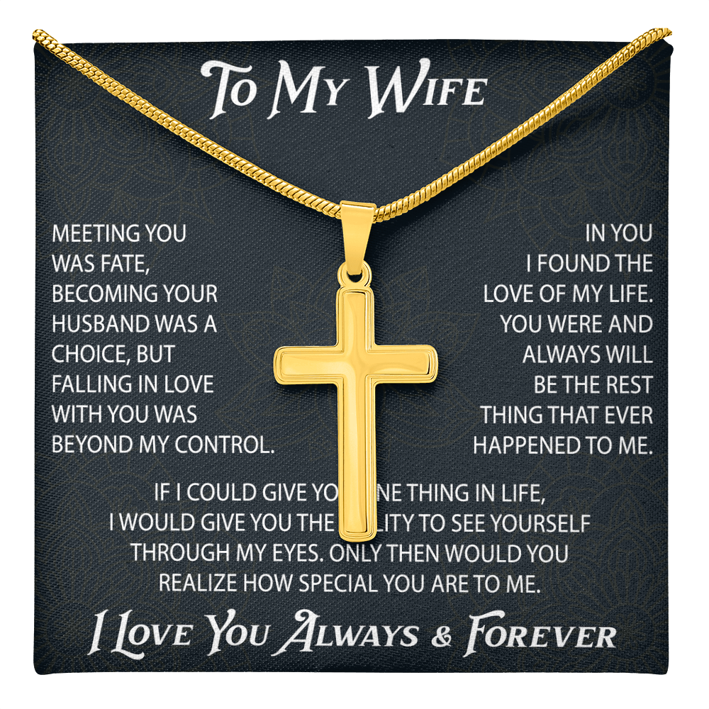To My Belove Wife with Artisan Cross Necklace Gift from Husband - Great Gift for Birthday, Christmas or any Special Occasion.
