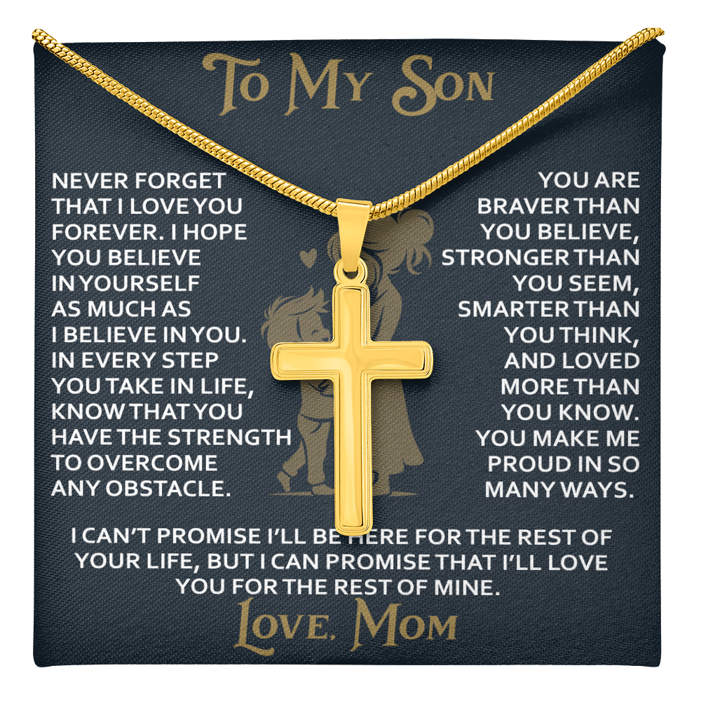 To My Daughter Gift From Mom Mama Mother - Artisan Cross Necklace with Snake Chain for Birthday Christmas Back to School or Special Occasion