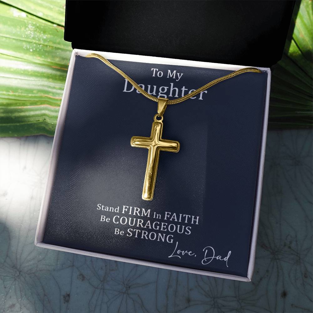 Dad to Daughter Cross Necklace with Cuban link Chain and Meaningful Keepsake Card - Ready To Give Gift In Box.