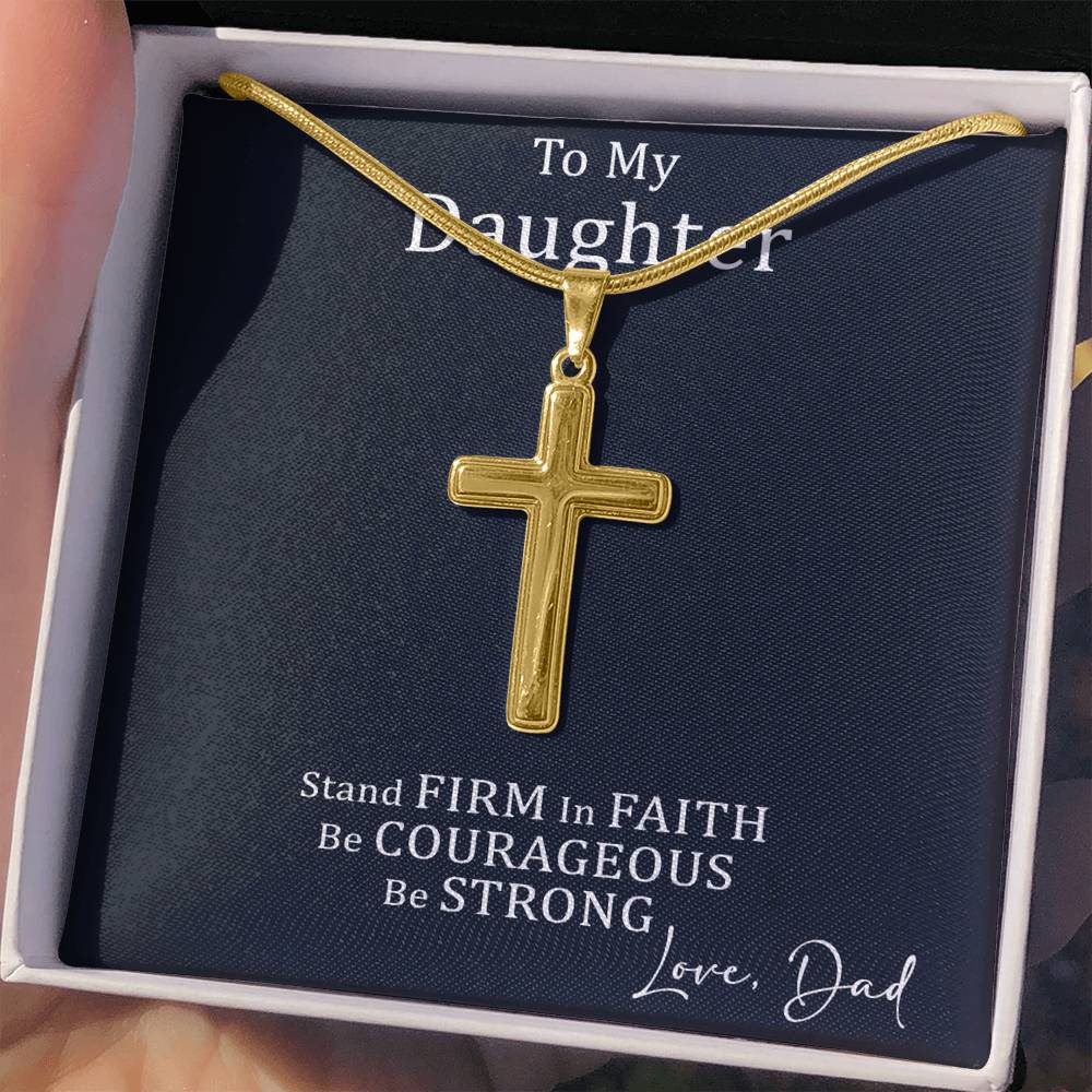 Dad to Daughter Cross Necklace with Cuban link Chain and Meaningful Keepsake Card - Ready To Give Gift In Box.