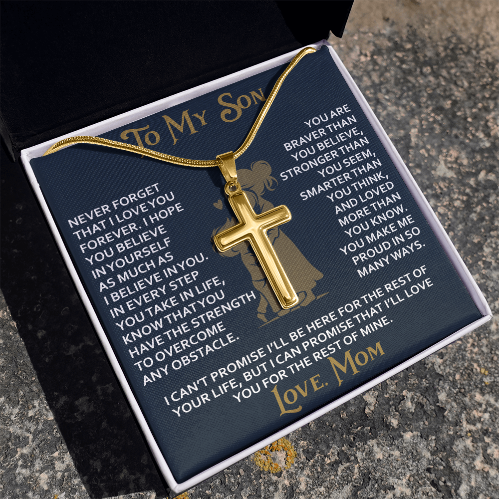 To My Daughter Gift From Mom Mama Mother - Artisan Cross Necklace with Snake Chain for Birthday Christmas Back to School or Special Occasion